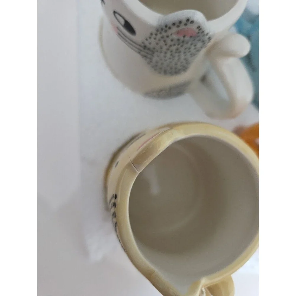 Cat Face Ceramic Mugs Set of 4 10oz Stoneware Coffee‎ Cups 1 Cracked